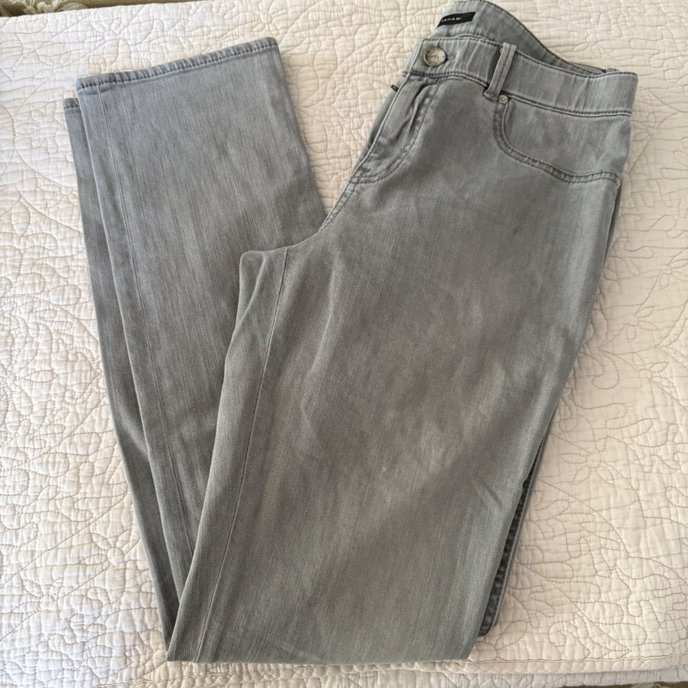 Elie Tahari Gray Jeans Womens 10 Straight Leg Mid Rise Stretch Minimalist Denim